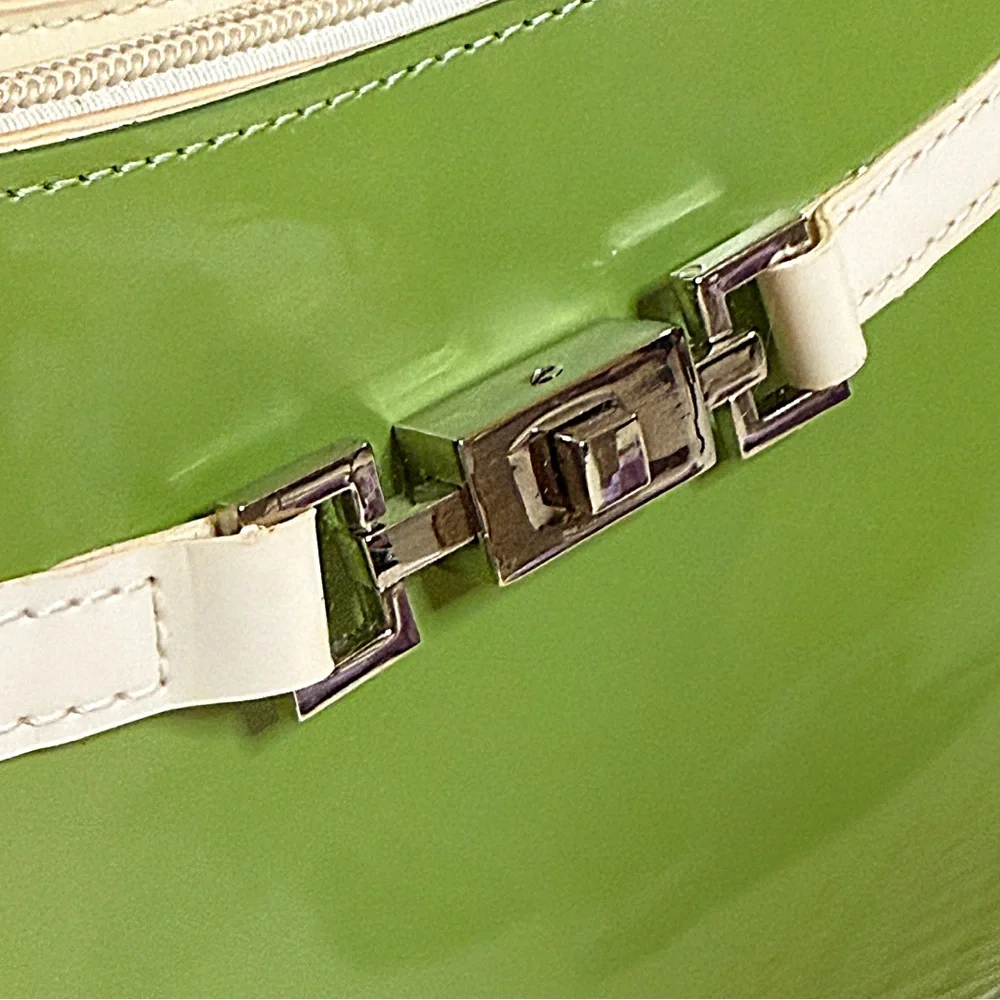 Beijo Y2K Avocado Green Glossy Hobo Shoulder Bag NWT White Trim Deadstock - Picture 5 of 13